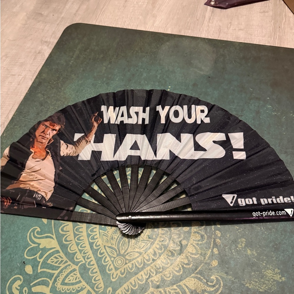 Black 'Wash Your Hans!' Hand Fan